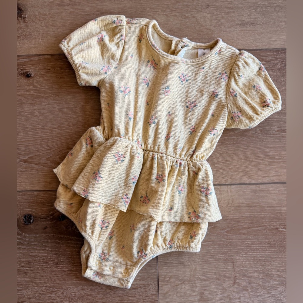 Floral Yellow Baby toddler ruffle bubble Romper